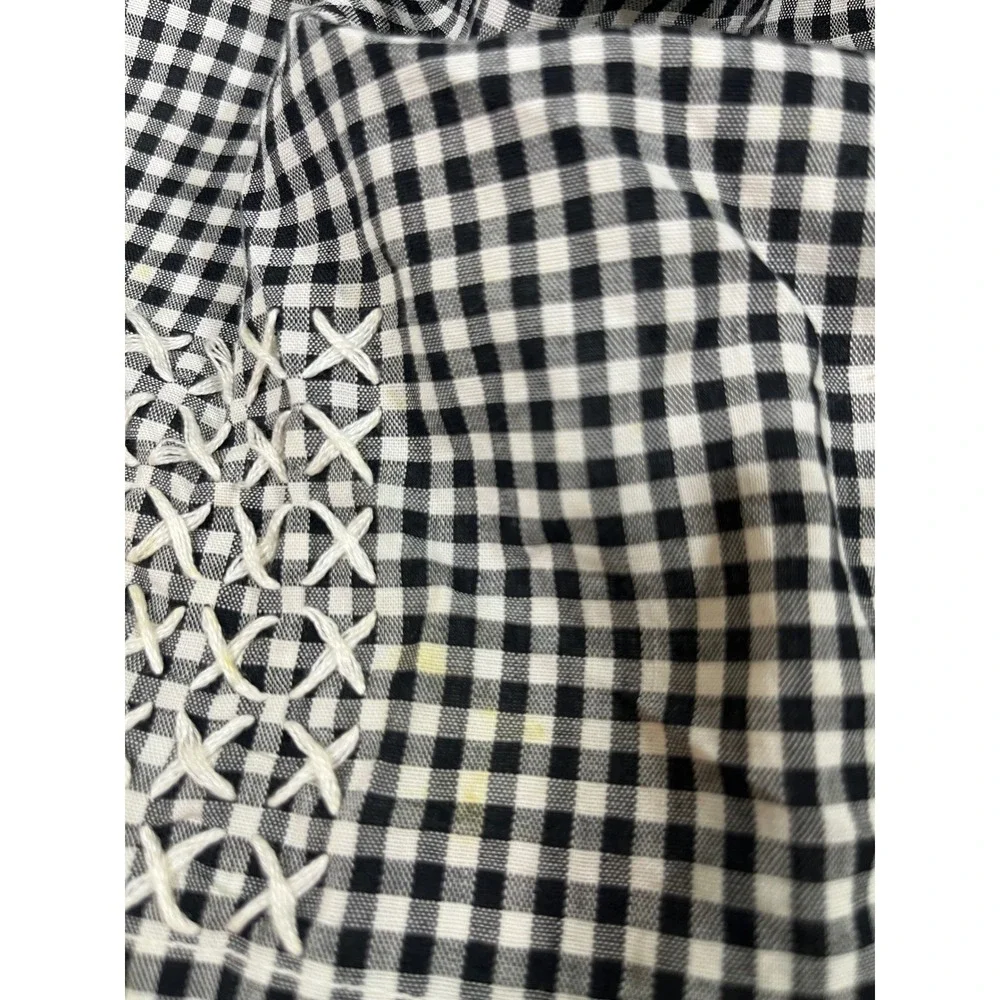 VTG Gingham 1/2 Apron Women Black White Chicken Scratch Embroidery Rickrack Trim